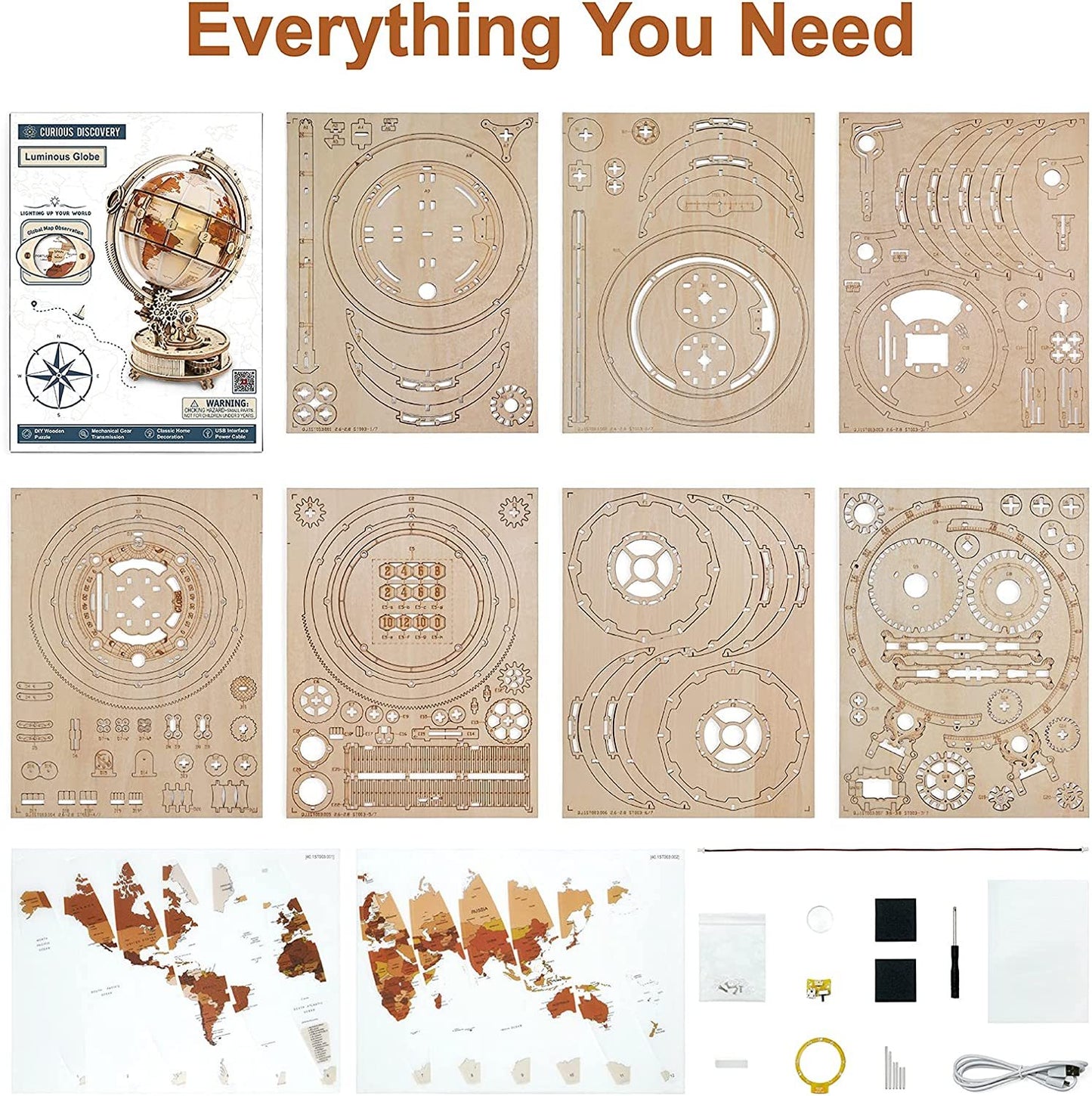 ROKR Luminous Globe – 3D Wooden Puzzle Model Kit (180 PCS)
