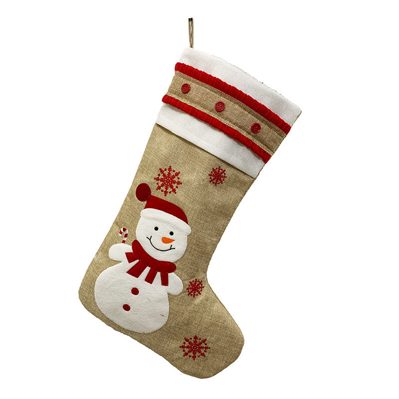 Snowman, Santa, Deer & Snowflake Linen Christmas Stockings – Handcrafted Holiday Decorations