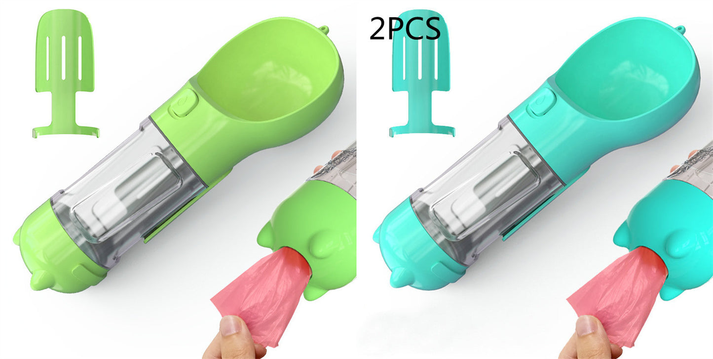 3-in-1 Portable Pet Water Bottle – Feeder Bowl & Garbage Bag Storage for Outdoor Travel