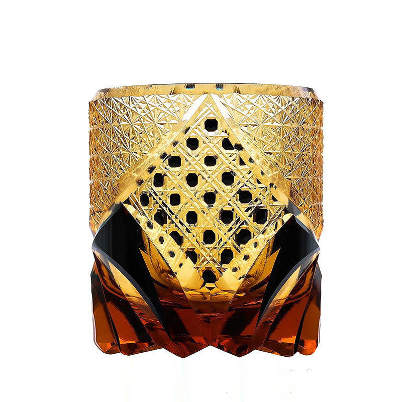 Japanese Style Crystal Whiskey Glass – Amber Black Engraved Cup
