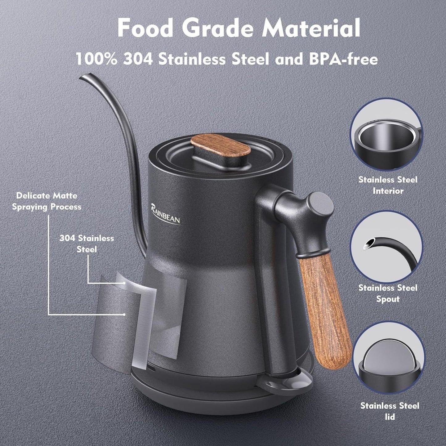 Gooseneck Electric Kettle – Stainless Steel Pour Over Coffee & Tea Kettle with Auto Shutoff