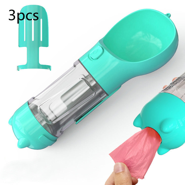 3-in-1 Portable Pet Water Bottle – Feeder Bowl & Garbage Bag Storage for Outdoor Travel