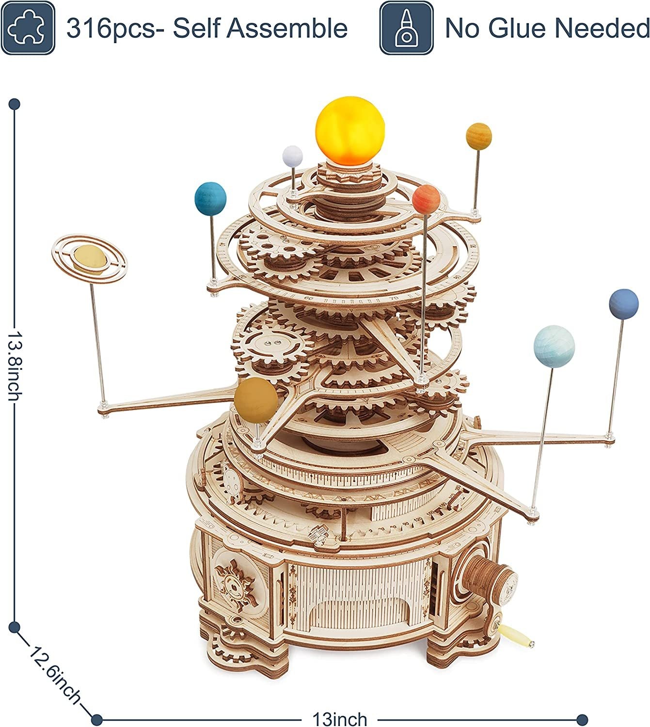 ROKR Mechanical Orrery 3D Wooden Puzzle — 316PCS Rotatable Model Kit