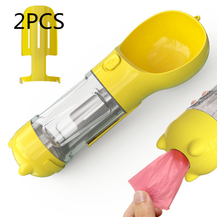 3-in-1 Portable Pet Water Bottle – Feeder Bowl & Garbage Bag Storage for Outdoor Travel