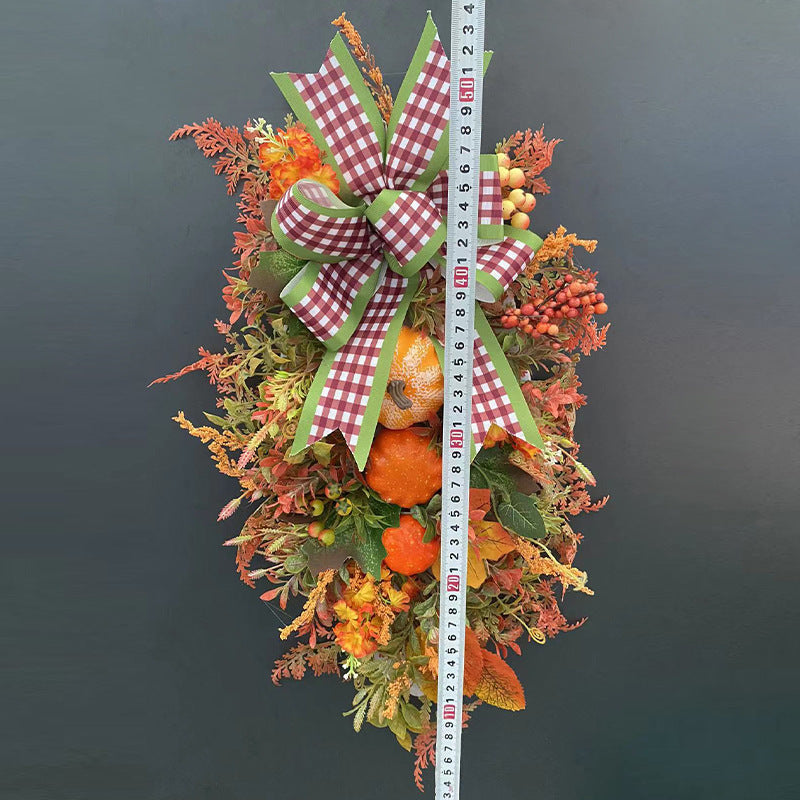 Autumn & Thanksgiving Wreath with Pumpkin Bow – Handmade 50×35cm Door Hanging Decoration | Pixel & Parcel Co.