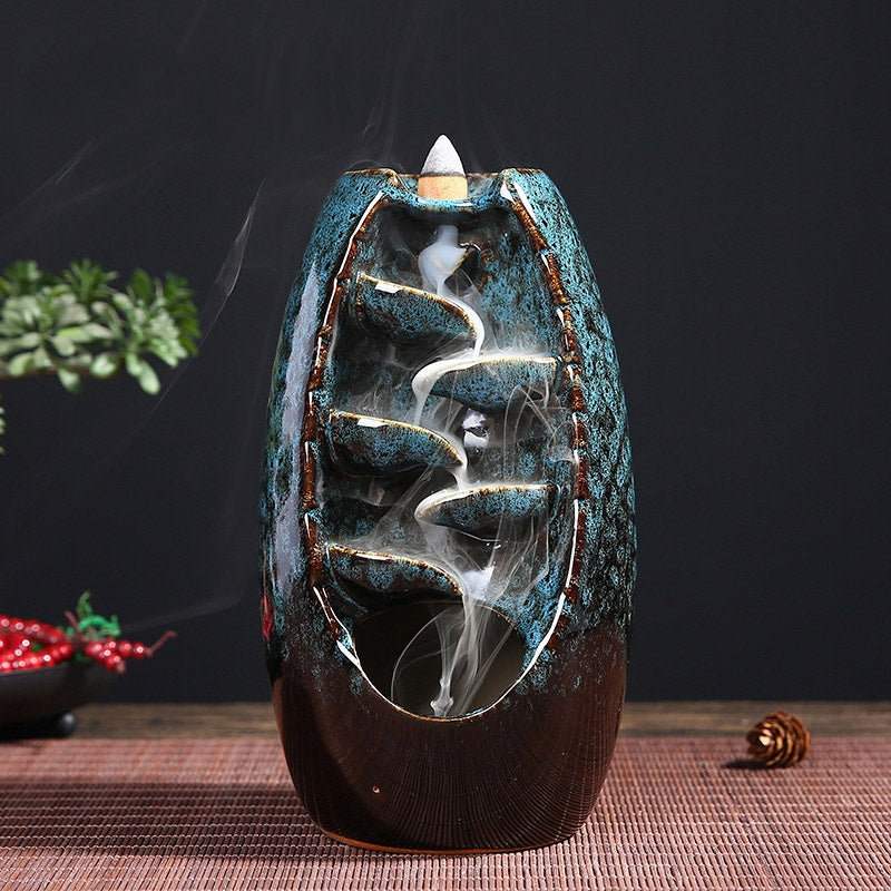 Multi-Layer Ceramic Backflow Incense Burner – Waterfall Aromatherapy Ornament