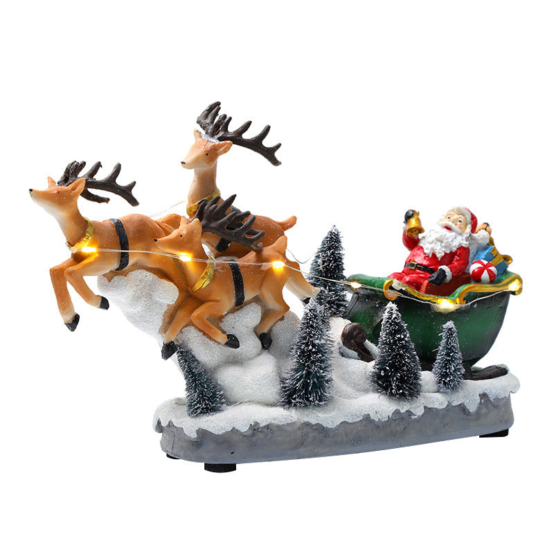 Luminous Music Elk Pull Cart – Creative Resin Christmas Ornament Gift