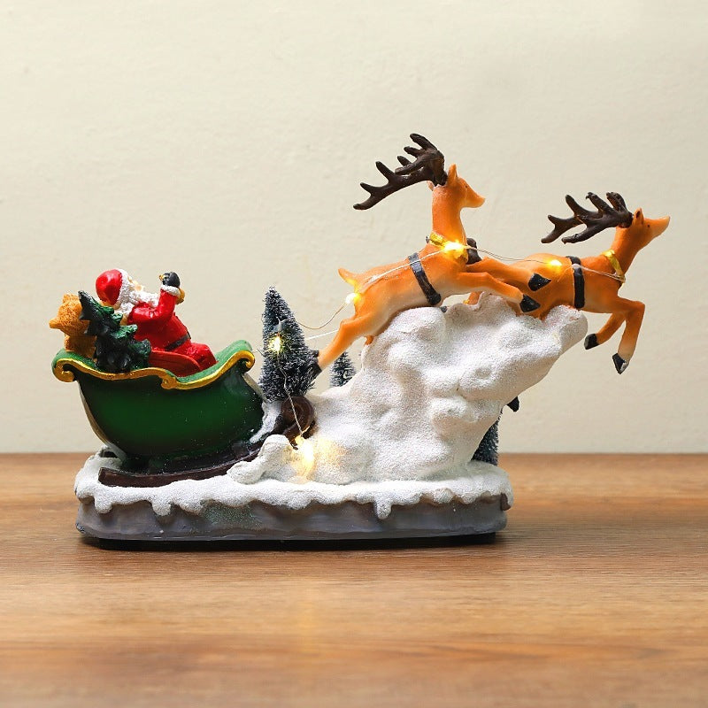Luminous Music Elk Pull Cart – Creative Resin Christmas Ornament Gift