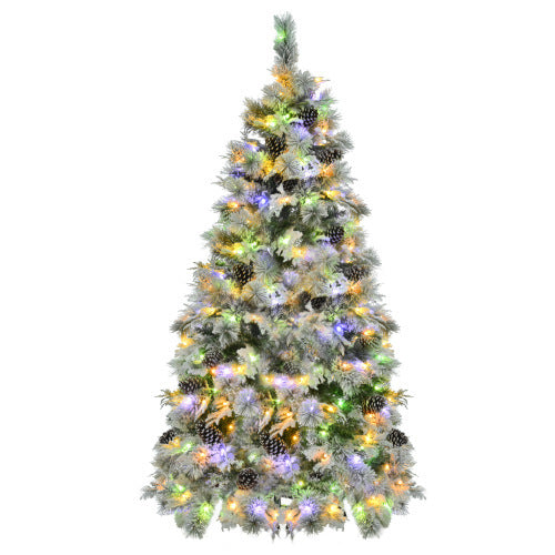 6FT Pre-Lit Snow Flocked Spruce Christmas Tree with Pine Cones – 403 Tips, 250 Multi-Colour LED Lights, 11 Modes | Pixel & Parcel Co.