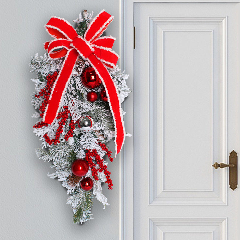 New Red Flocking Christmas Wreath & Rattan Garland – Outdoor Door Hanging Decoration | Pixel & Parcel Co.