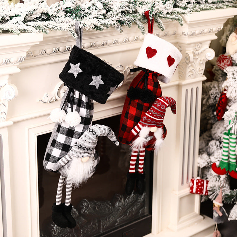 Red & Black Plaid Hanging Feet Christmas Stockings – Plush & Knitted Fabric