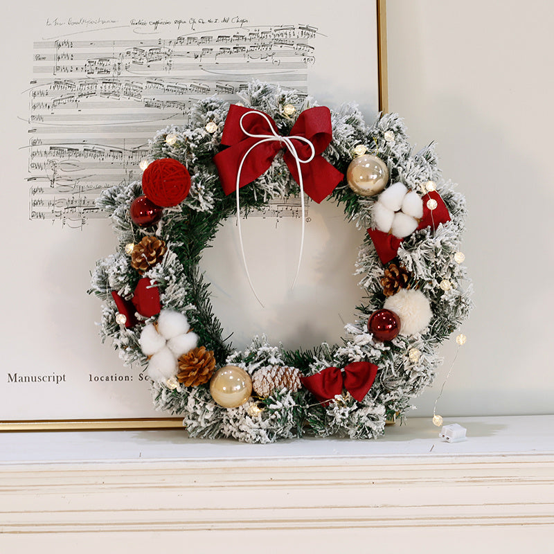 60cm Flocking Christmas Wreath & Desktop Ornament with Lights – Golden & Red Fruit Models