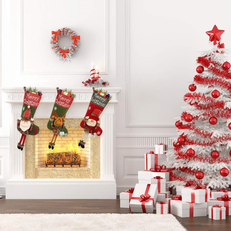 2026 New Year Christmas Stockings Set – 3D Plush Big Socks & Tree Pendant Decorations