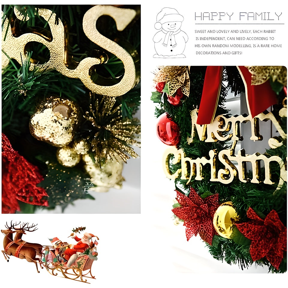 1 Piece of 24-inch Bell-Style Christmas Wreath with Warm & Coloured Light Options