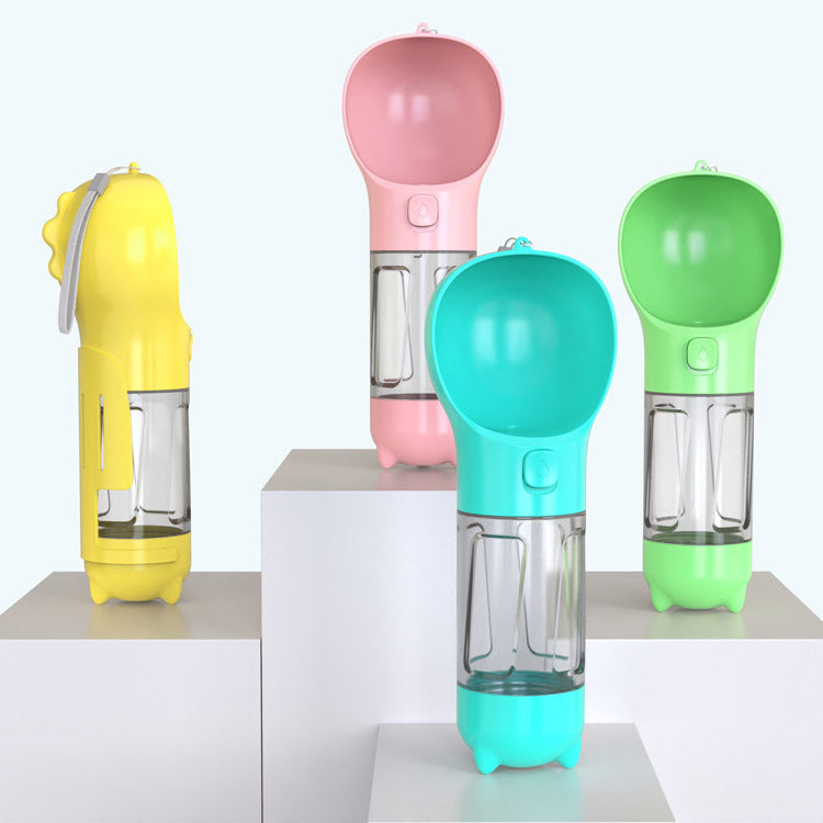 3-in-1 Portable Pet Water Bottle – Feeder Bowl & Garbage Bag Storage for Outdoor Travel