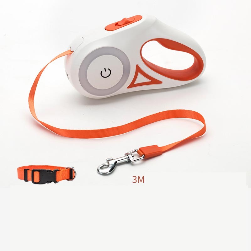 Retractable Dog Leash with Collar – Automatic Pet Traction Rope with Spotlight for Small & Medium Dogs