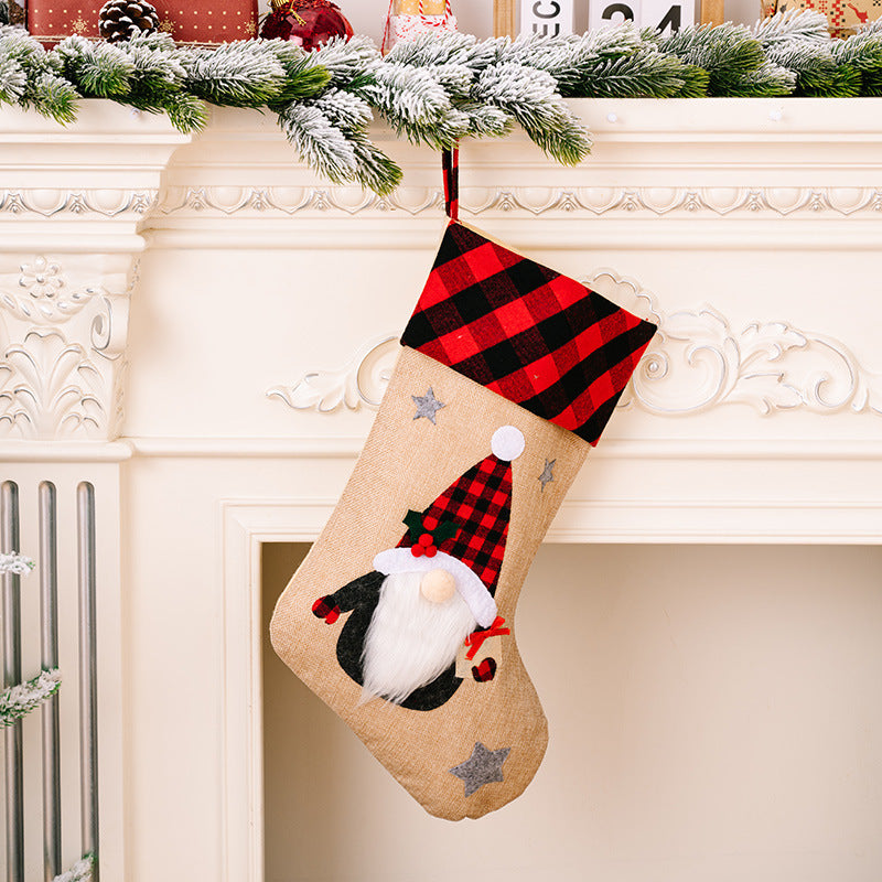 Red & Black Plaid Christmas Window Pendant – Embroidered Cloth Decoration | Pixel & Parcel Co.