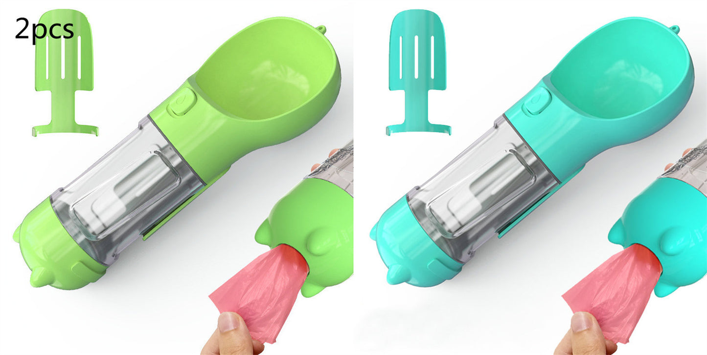 3-in-1 Portable Pet Water Bottle – Feeder Bowl & Garbage Bag Storage for Outdoor Travel
