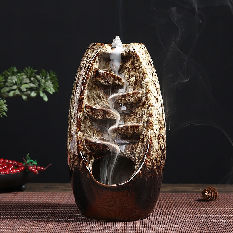 Multi-Layer Ceramic Backflow Incense Burner – Waterfall Aromatherapy Ornament