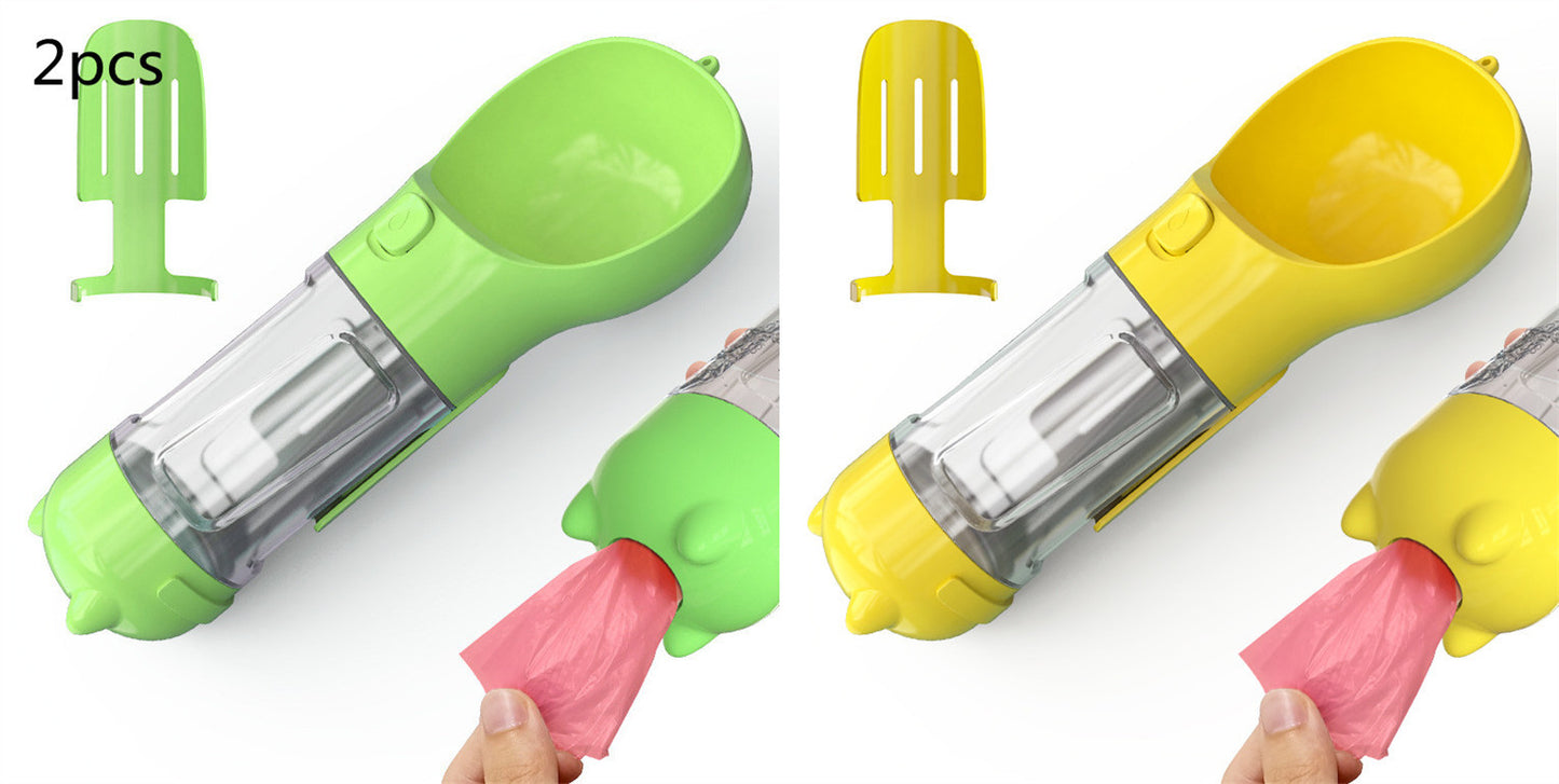 3-in-1 Portable Pet Water Bottle – Feeder Bowl & Garbage Bag Storage for Outdoor Travel