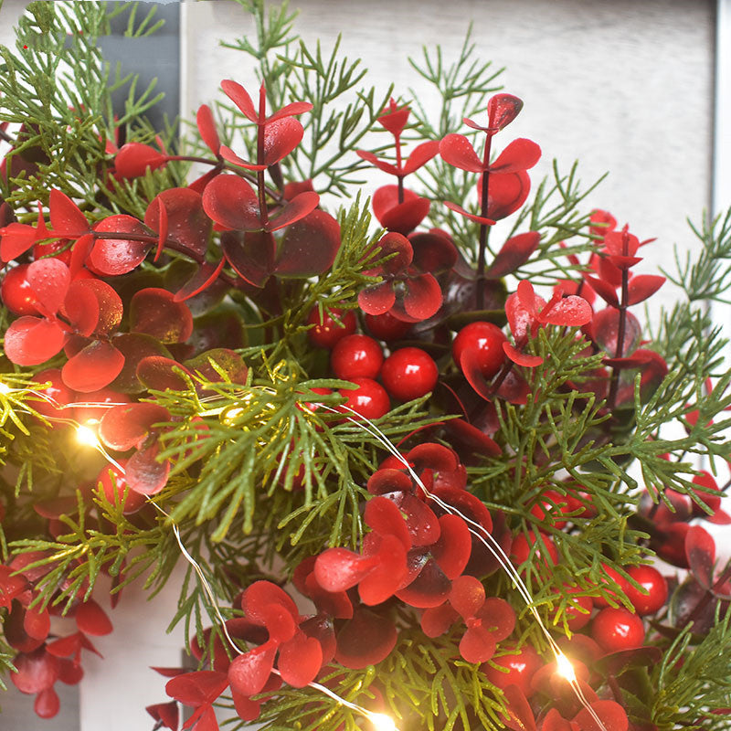 Artificial Cherry Pattern Christmas Wreath – Red Door & Wall Hanging Decoration