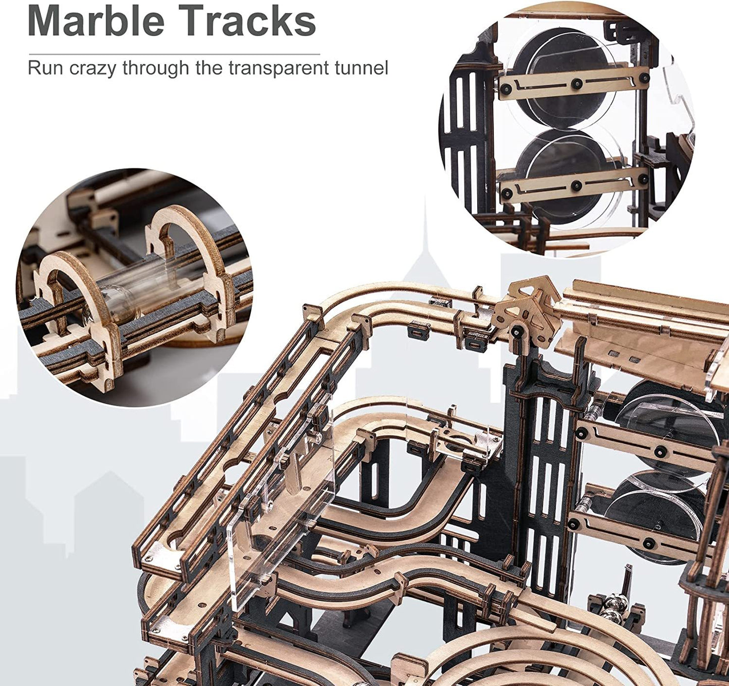 Robotime ROKR Marble Night City – 3D Wooden Puzzle Waterwheel Model Kit