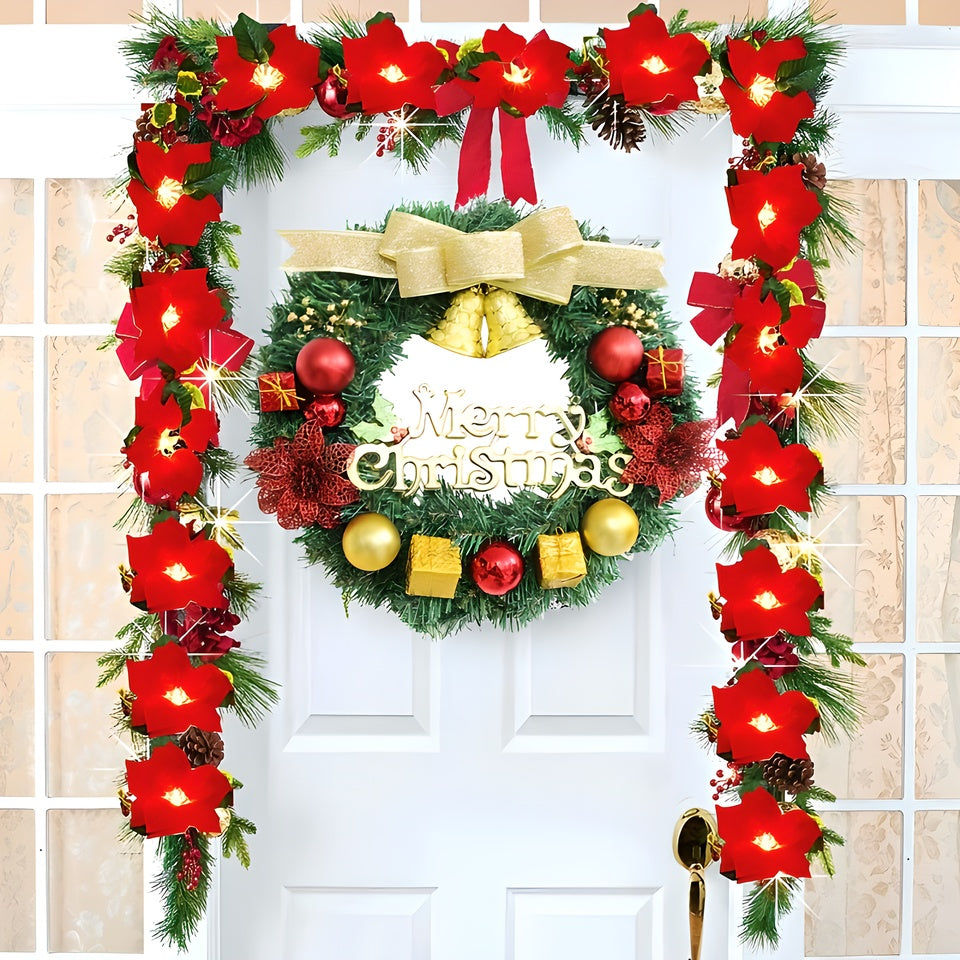 1 Piece of 24-inch Bell-Style Christmas Wreath with Warm & Coloured Light Options