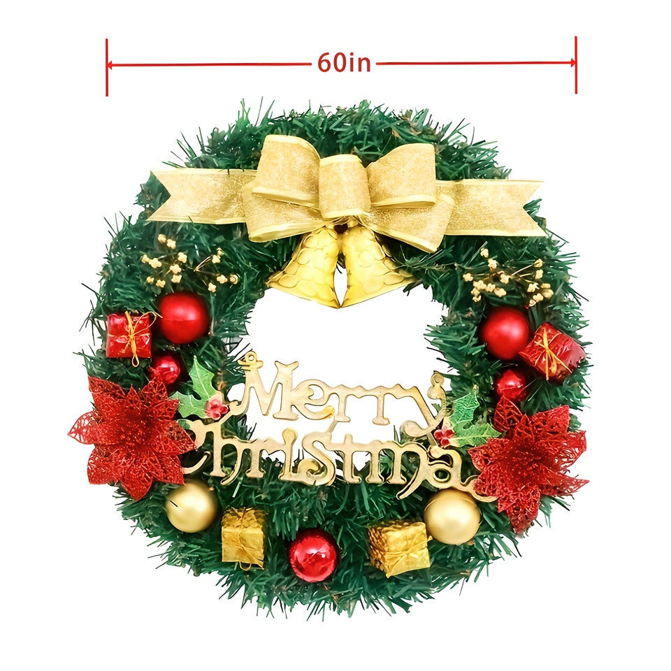 1 Piece of 24-inch Bell-Style Christmas Wreath with Warm & Coloured Light Options