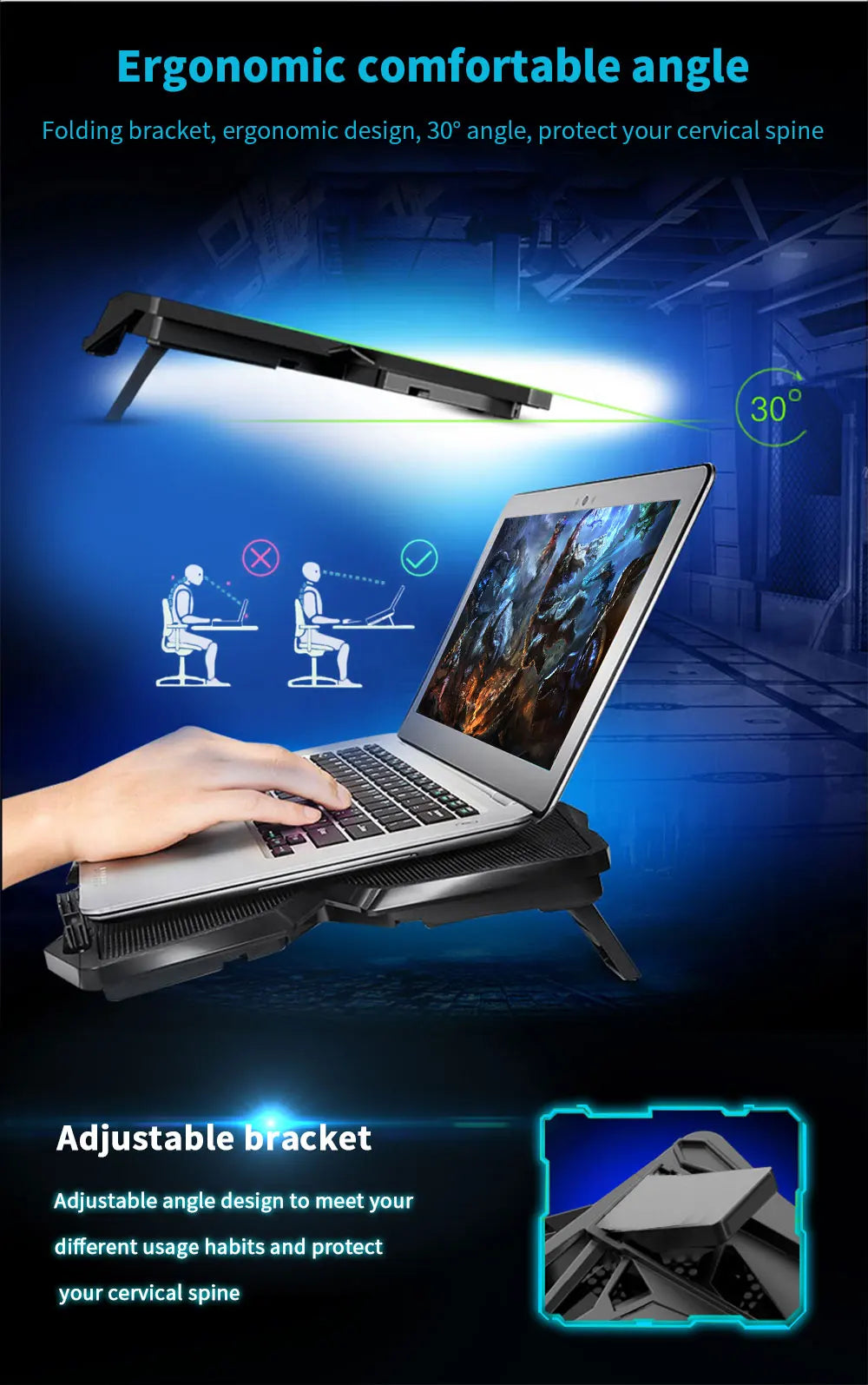 High-Performance Laptop Cooler Pad – 4 LED Fans & 2 USB Ports (14″-17″)