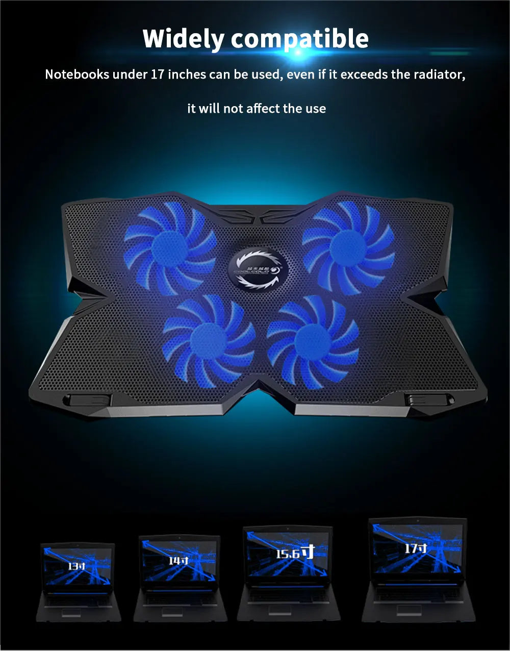 High-Performance Laptop Cooler Pad – 4 LED Fans & 2 USB Ports (14″-17″)