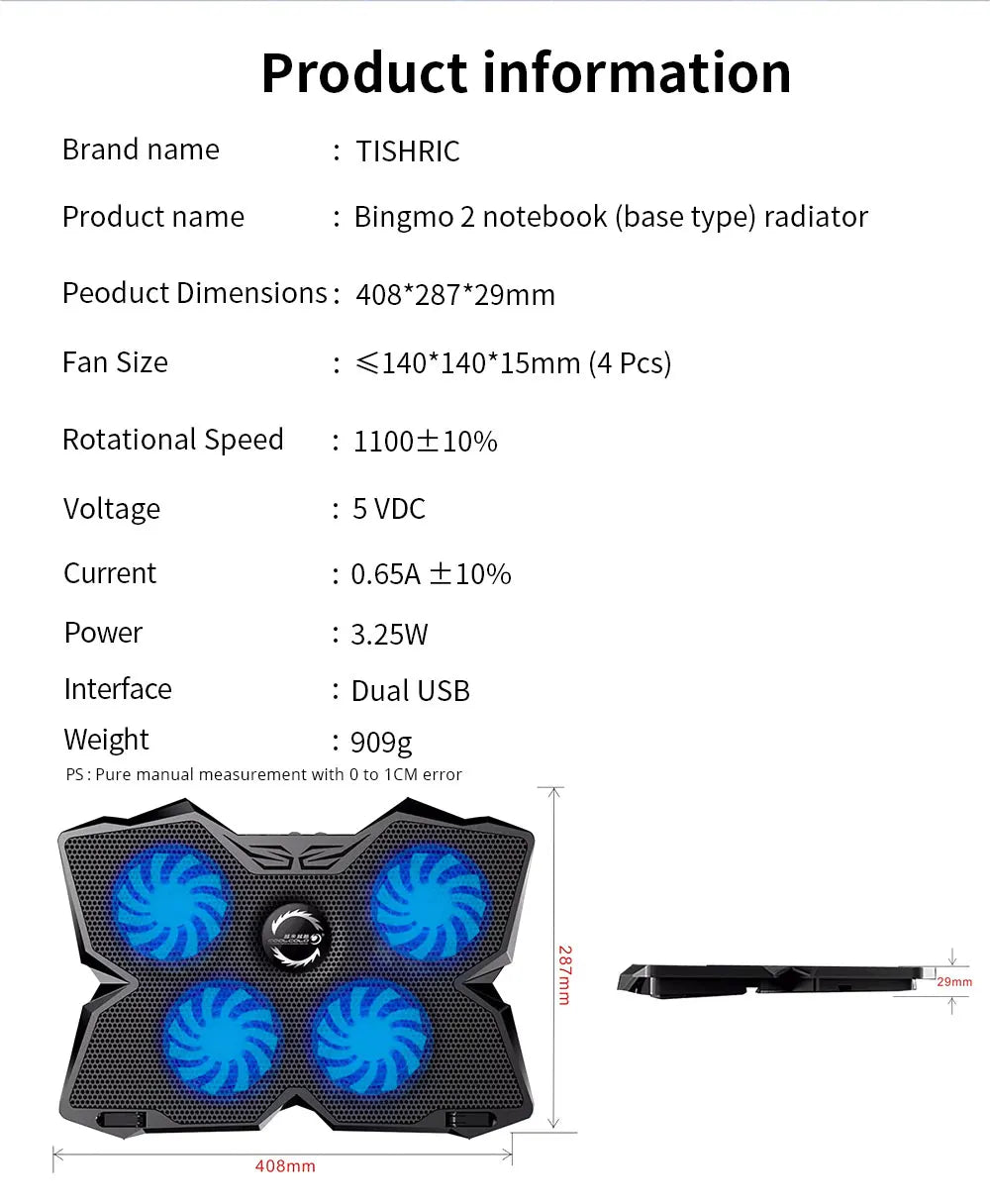 High-Performance Laptop Cooler Pad – 4 LED Fans & 2 USB Ports (14″-17″)