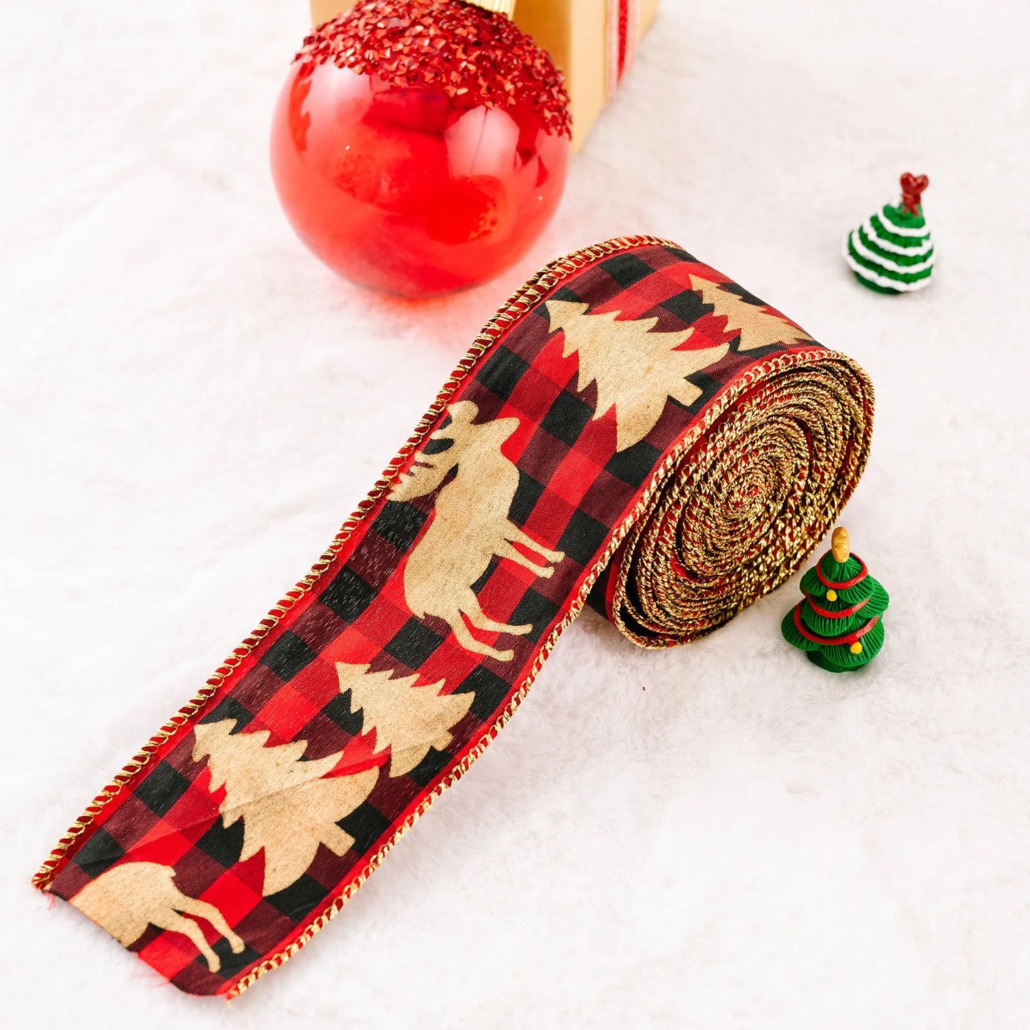 Christmas Burlap Fabric Ribbon – Wired Jute Decorative Ribbon for Trees & Crafts