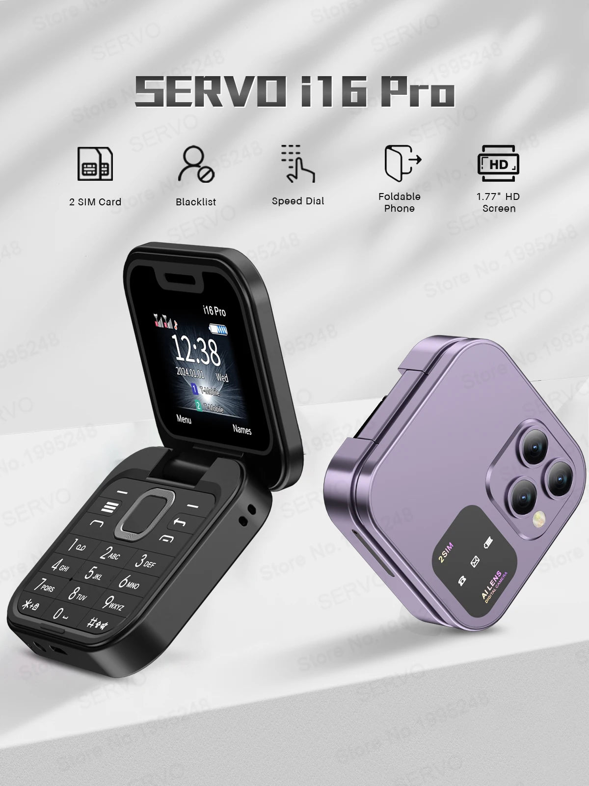 SERVO i16PRO Flip Mini Phone – 2G GSM Dual SIM, Magic Voice & FM Radio