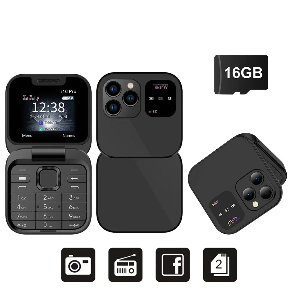 SERVO i16PRO Flip Mini Phone – 2G GSM Dual SIM, Magic Voice & FM Radio