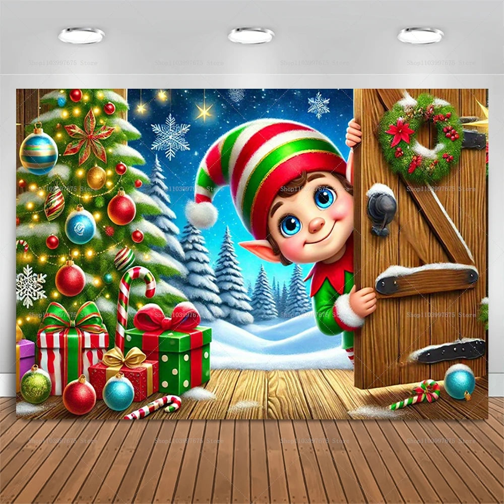Elf scene Xmas banner home decor
