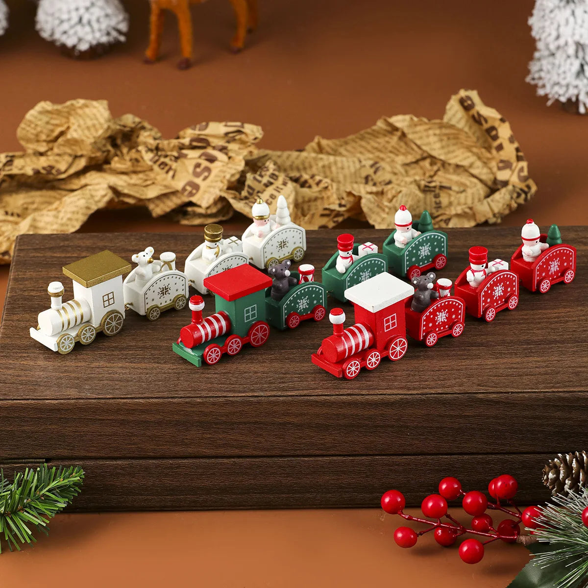 Christmas Wooden Train Decoration – Festive Holiday Toy Ornament