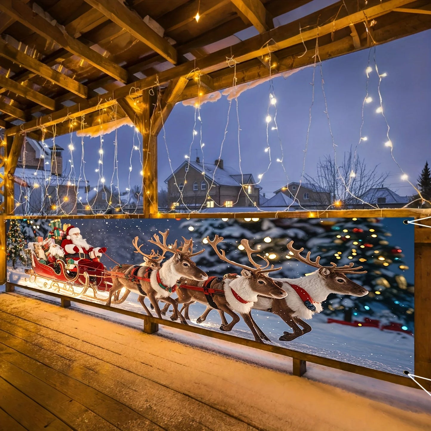 Christmas Flag – Santa Claus & Reindeer Sleigh Outdoor / Indoor Holiday Décor