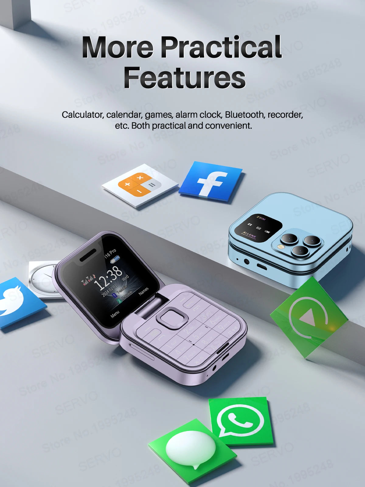 SERVO i16PRO Flip Mini Phone – 2G GSM Dual SIM, Magic Voice & FM Radio