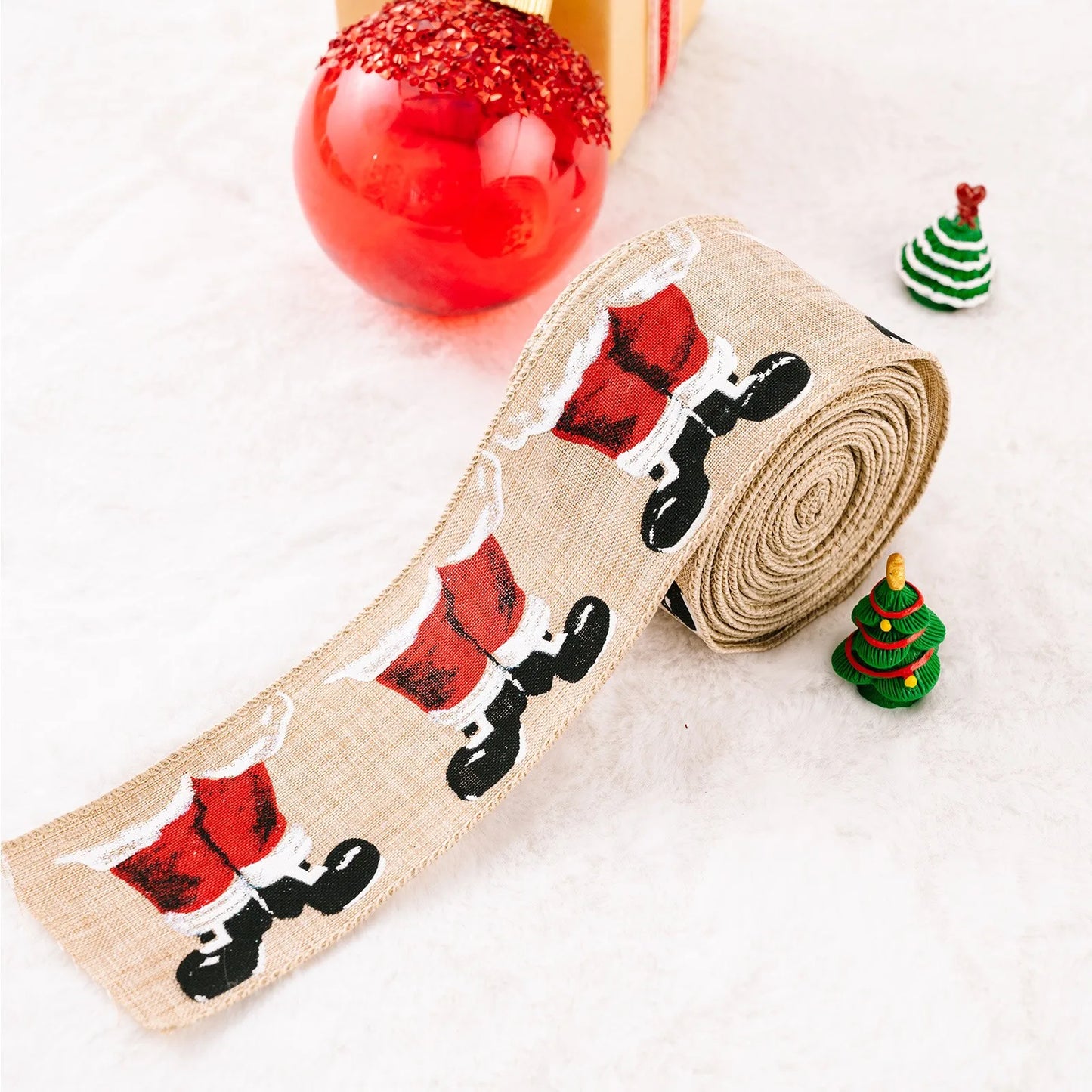 Christmas Burlap Fabric Ribbon – Wired Jute Decorative Ribbon for Trees & Crafts