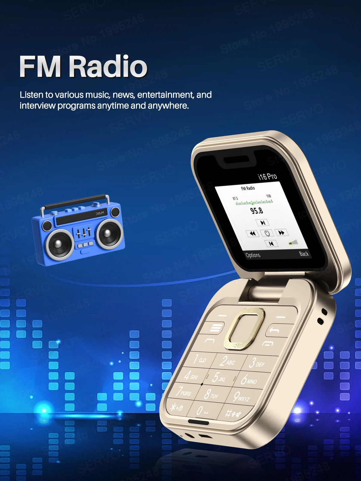 SERVO i16PRO Flip Mini Phone – 2G GSM Dual SIM, Magic Voice & FM Radio