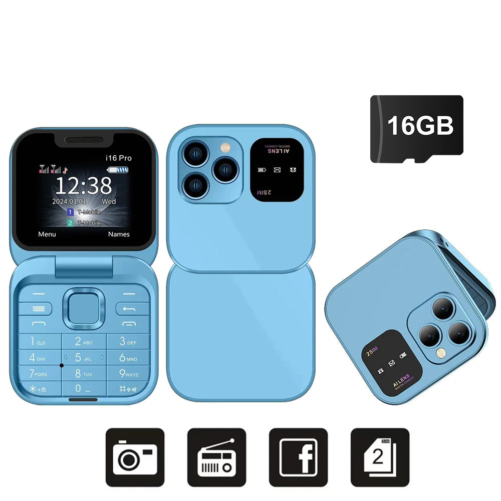 SERVO i16PRO Flip Mini Phone – 2G GSM Dual SIM, Magic Voice & FM Radio