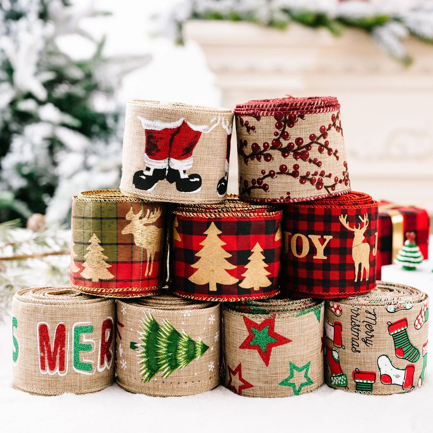 burlap christmas ribbon wired edge roll