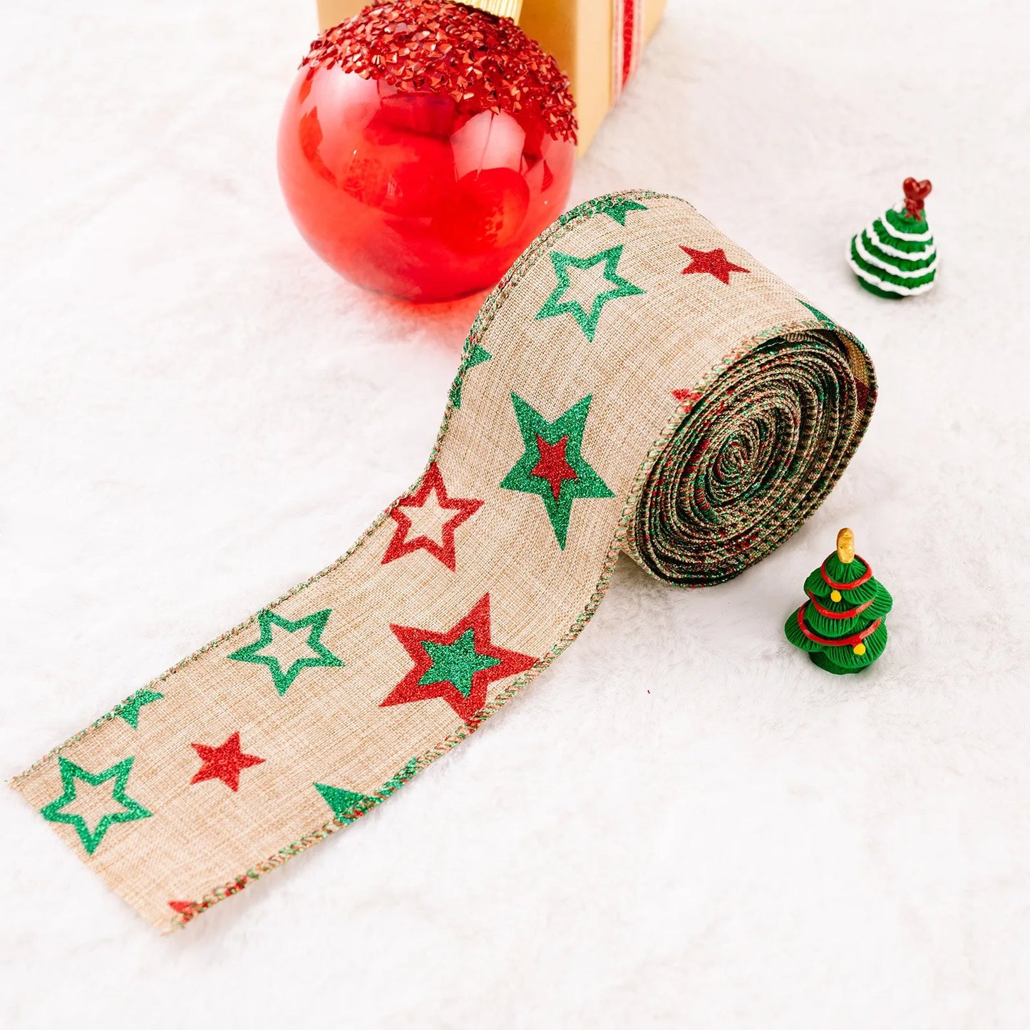 Christmas Burlap Fabric Ribbon – Wired Jute Decorative Ribbon for Trees & Crafts