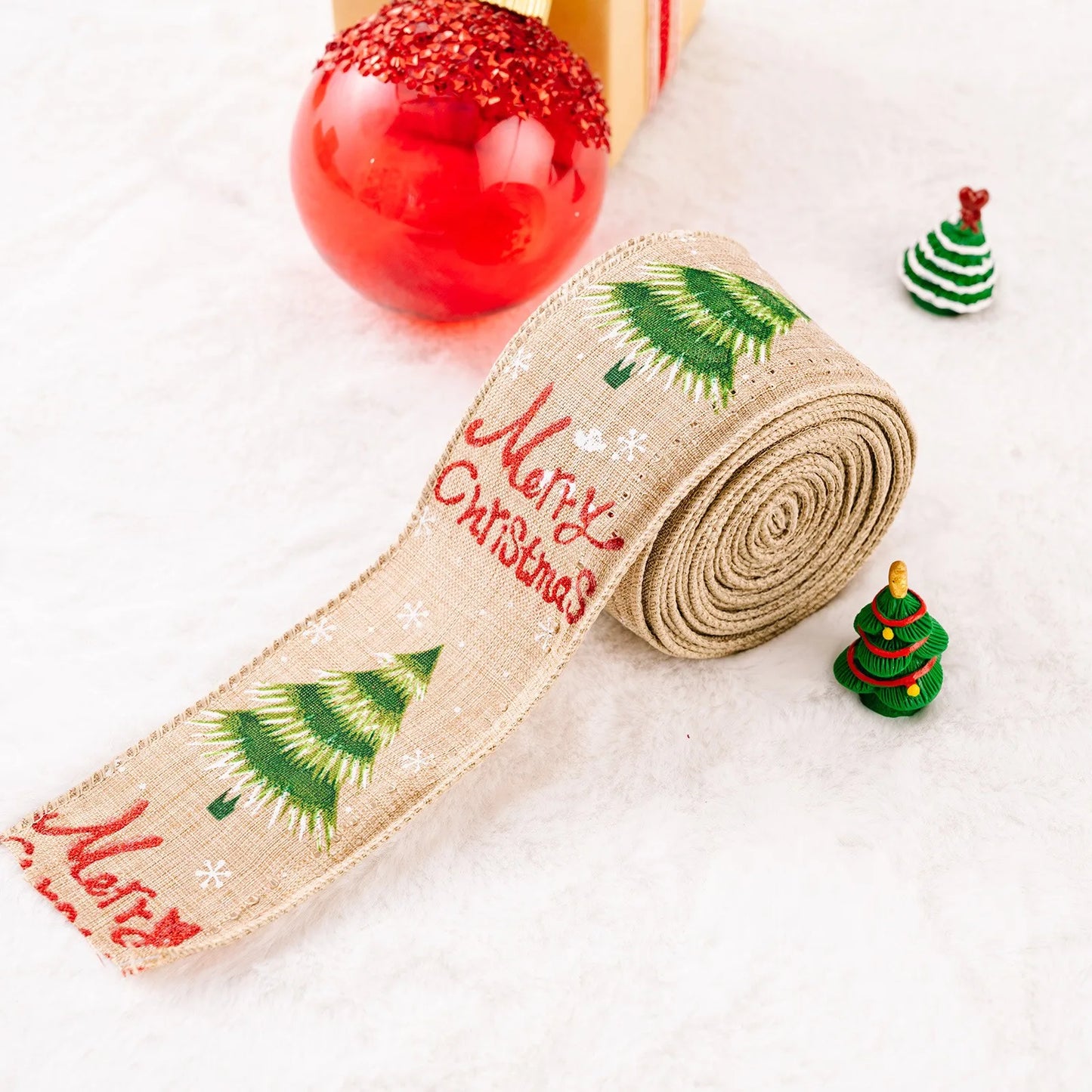 Christmas Burlap Fabric Ribbon – Wired Jute Decorative Ribbon for Trees & Crafts