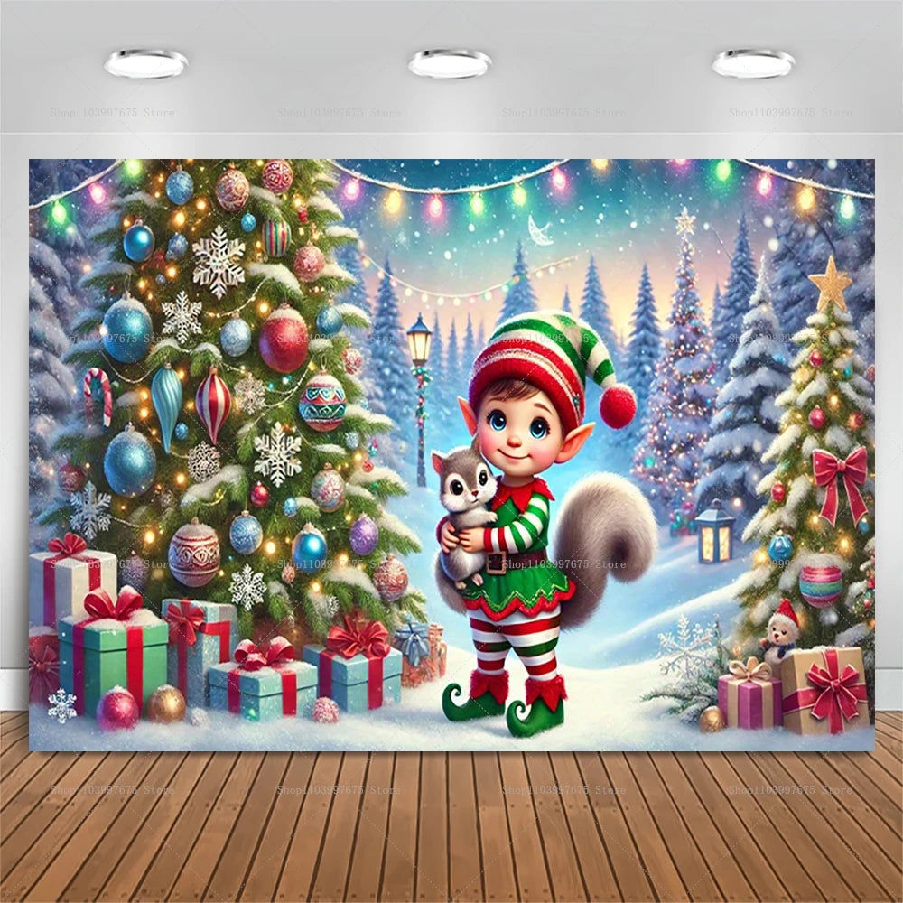 Cute elf photo booth backdrop winter