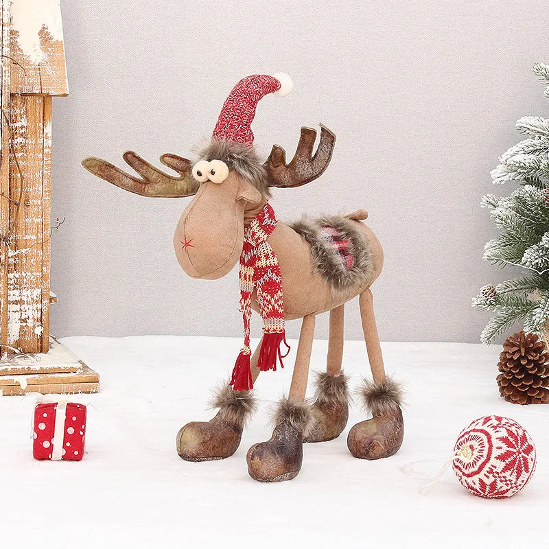 Christmas Cute Elk Decor – Red Fabric Standing & Sitting Deer Doll