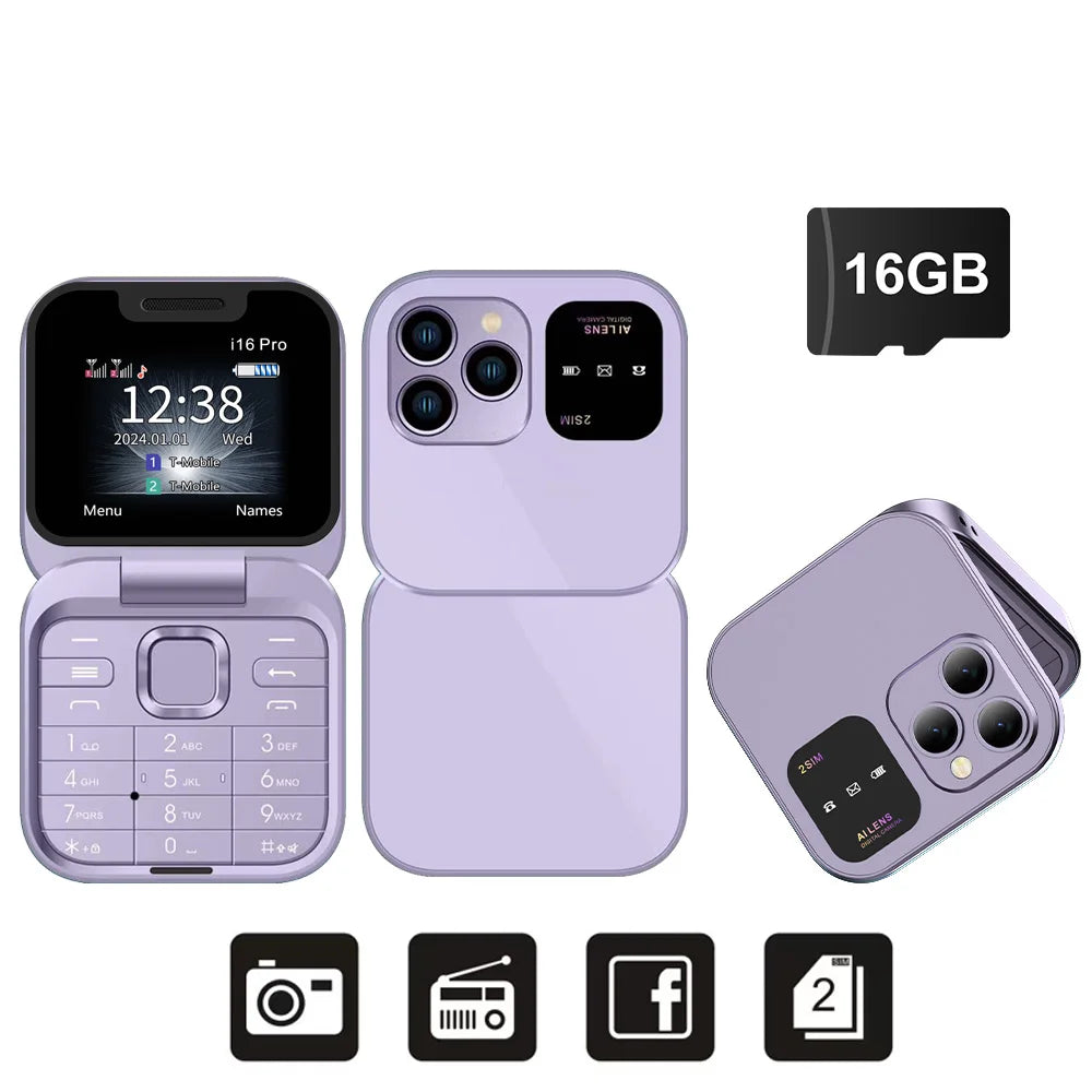 SERVO i16PRO Flip Mini Phone – 2G GSM Dual SIM, Magic Voice & FM Radio