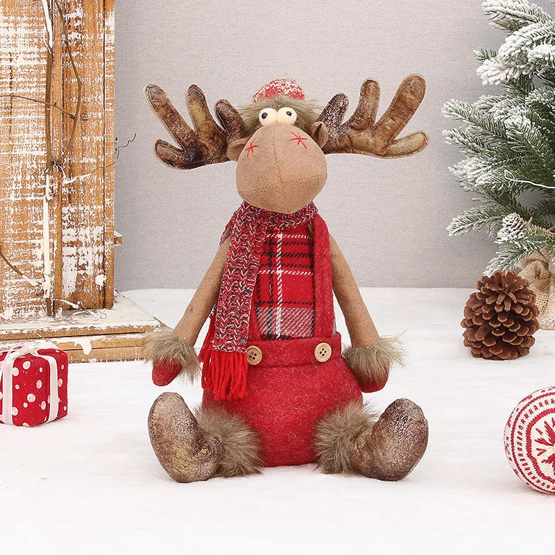 Christmas Cute Elk Decor – Red Fabric Standing & Sitting Deer Doll