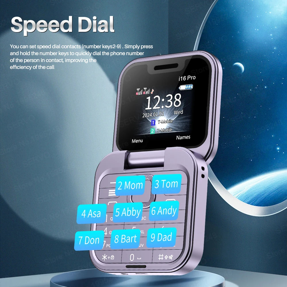 SERVO i16PRO Flip Mini Phone – 2G GSM Dual SIM, Magic Voice & FM Radio