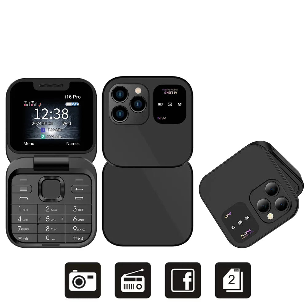 SERVO i16PRO Flip Mini Phone – 2G GSM Dual SIM, Magic Voice & FM Radio